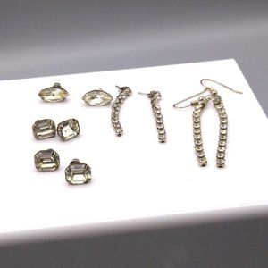 Bundle of 5 Pair Crystal Earrings, Vintage Studs and Dangle Lot, All are Silver